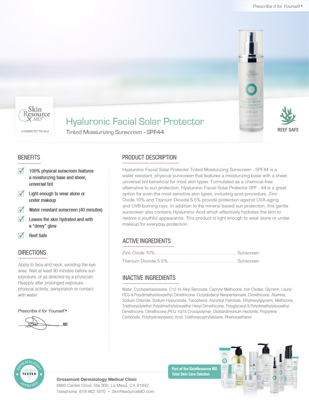 Hyaluronic Facial Solar Protector - Tinted Moisturizing Sunscreen - SPF44